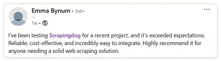 Customer testimonial – Scrapingdog feedback